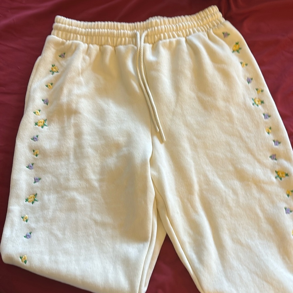 PINK Victoria's Secret Cream Joggers with Floral Accents